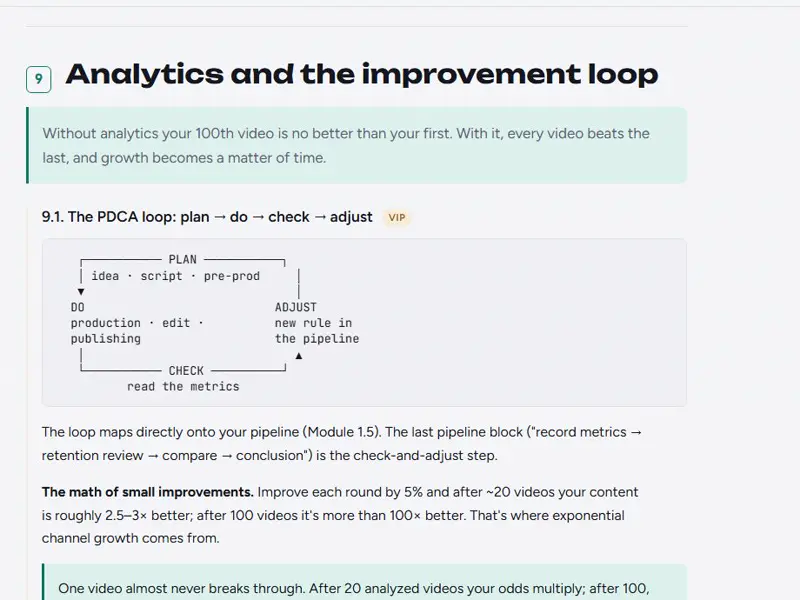Course page: Module 9, the improvement loop